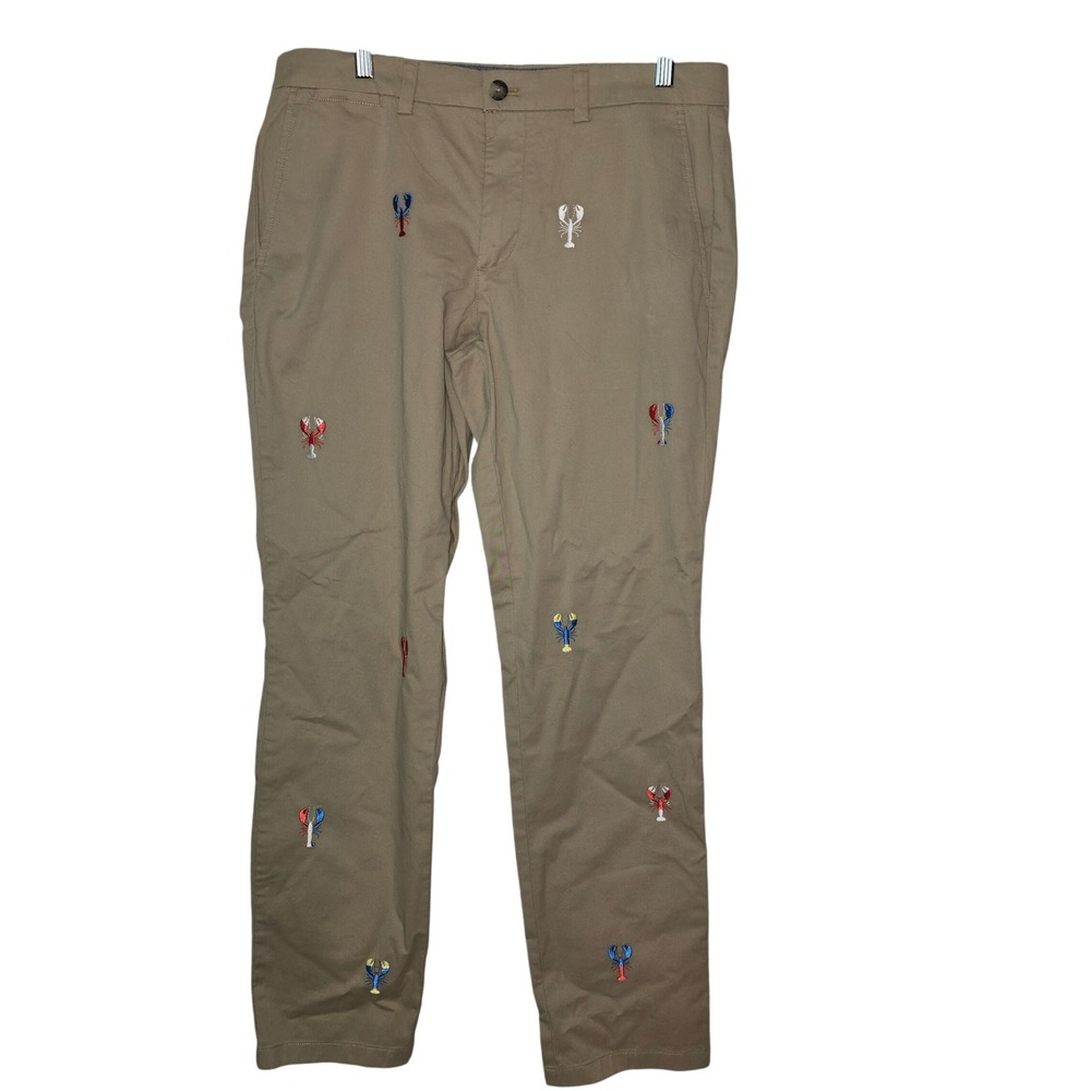 Vineyard Vines‎ Mens 34x32 Breaker Pants Tan Embroidered Lobster Chinos New NWT